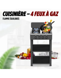 Cuisinière à gaz naturel plan de travail 4 feux alliage d'aluminium 2 étagères