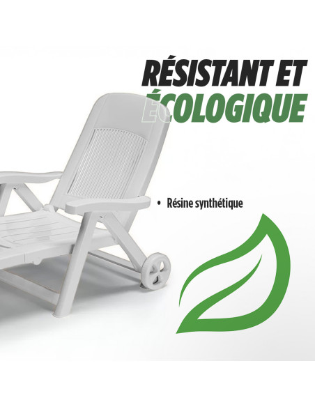 Chaise longue CALIFORNIA, roues arrière, dossier inclinable, pour l'extérieur.