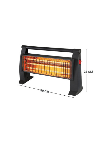 Poêle à quartz électrique deux éléments, infrarouge, puissance réglable 1500W.