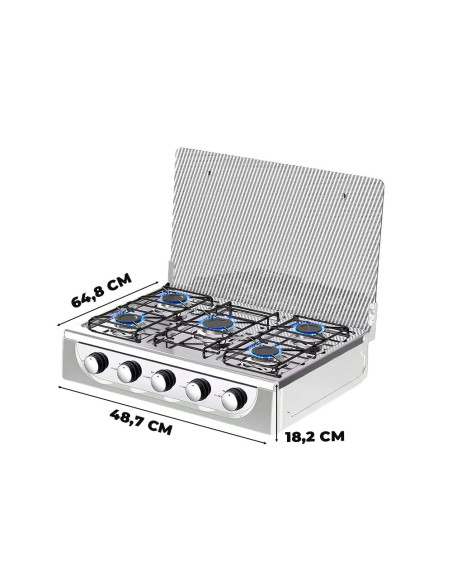 Réchaud à gaz portable 5 brûleurs acier couvercle verre trempé maison camping