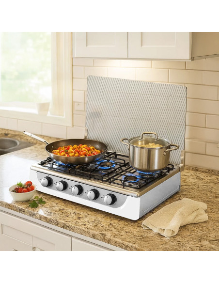 Réchaud à gaz portable 5 brûleurs acier couvercle verre trempé maison camping