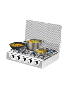 Réchaud à gaz portable 5 brûleurs acier couvercle verre...