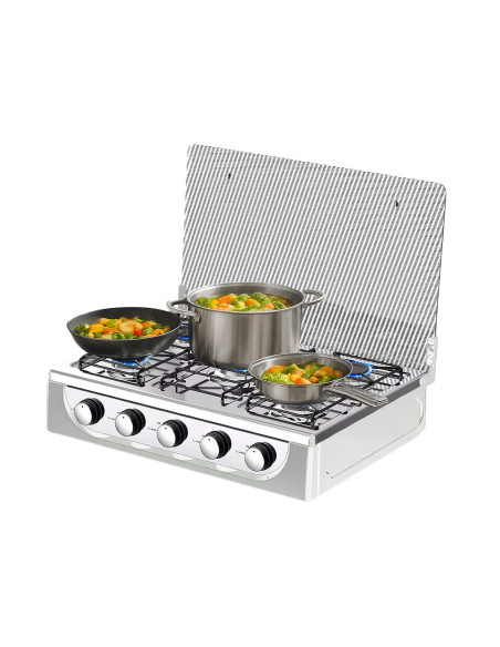 Réchaud à gaz portable 5 brûleurs acier couvercle verre trempé maison camping