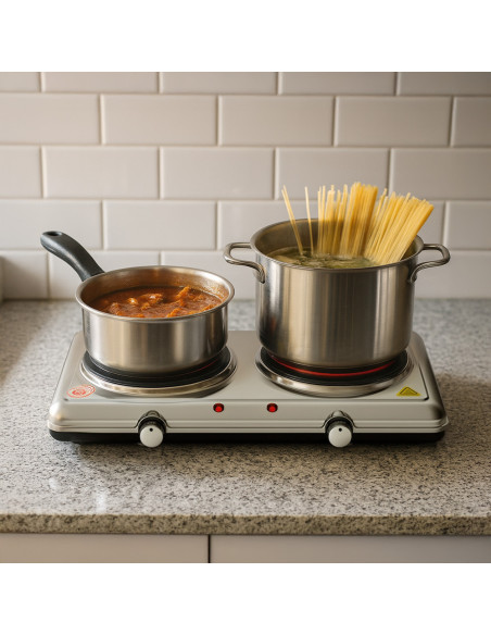 Réchaud électrique double plaque de cuisson infrarouge, en acier, 2300W.