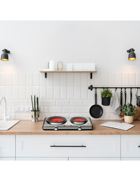Réchaud électrique double plaque de cuisson infrarouge, en acier, 2300W.