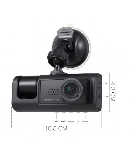 Dash cam DVR surveillance de voiture triple caméra écran 2" vidéo Full HD 1080