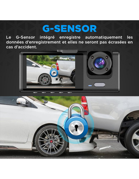 Dash cam DVR surveillance de voiture triple caméra écran 2" vidéo Full HD 1080