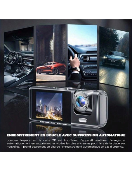 Dash cam DVR surveillance de voiture triple caméra écran 2" vidéo Full HD 1080