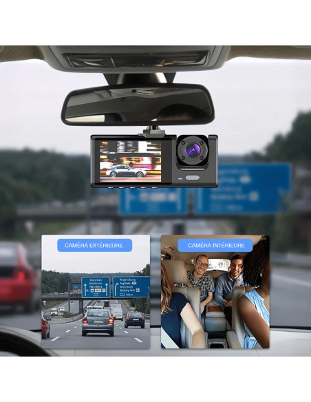 Dash cam DVR surveillance de voiture triple caméra écran 2" vidéo Full HD 1080