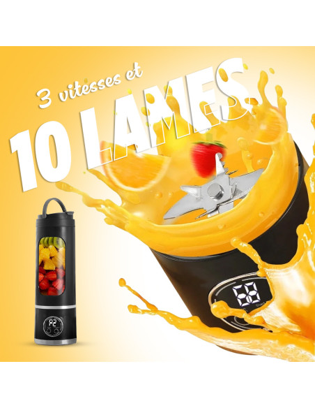 Mixeur portable sans fil, bouteille rechargeable USB, 450ml, lames en acier.