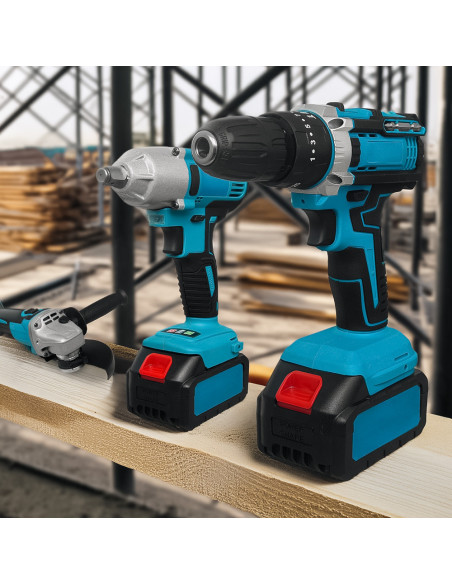 Kit perceuse visseuse meuleuse sans fil double batterie 72V avec mallette