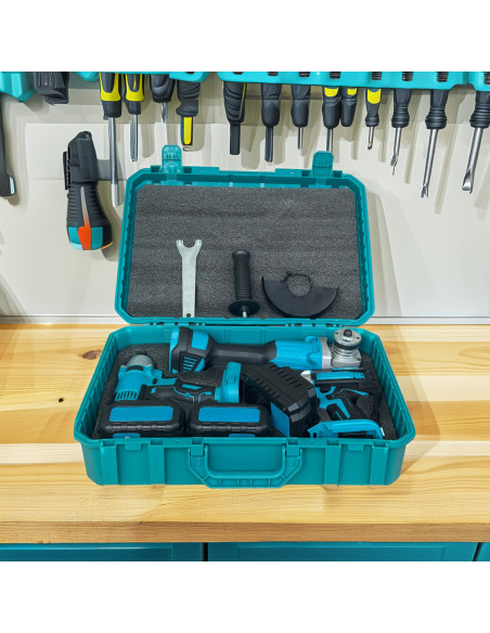 Kit perceuse visseuse meuleuse sans fil double batterie 72V avec mallette