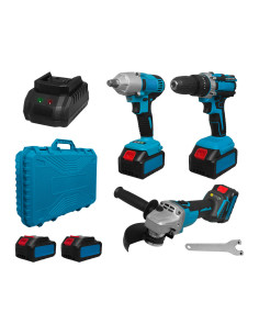 Kit perceuse visseuse meuleuse sans fil double batterie...