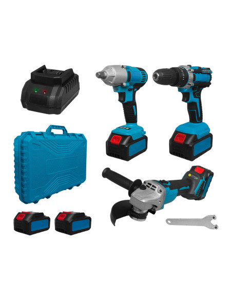 Kit perceuse visseuse meuleuse sans fil double batterie 72V avec mallette