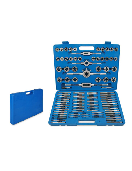 Kit professionnel 110 pièces : tarauds et filières métriques dans une mallette