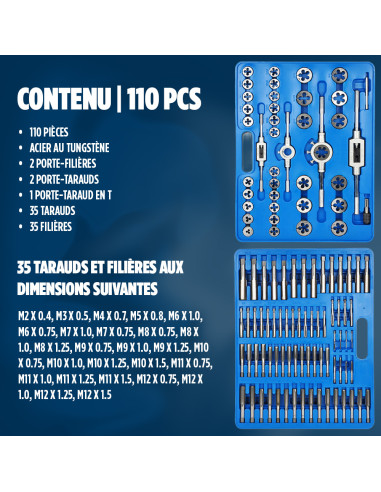 Kit professionnel 110 pièces : tarauds et...