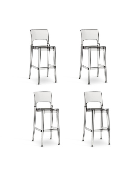 Lot de 4 tabourets Isy SCAB Design en polycarbonate transparent, hauteur 74cm.
