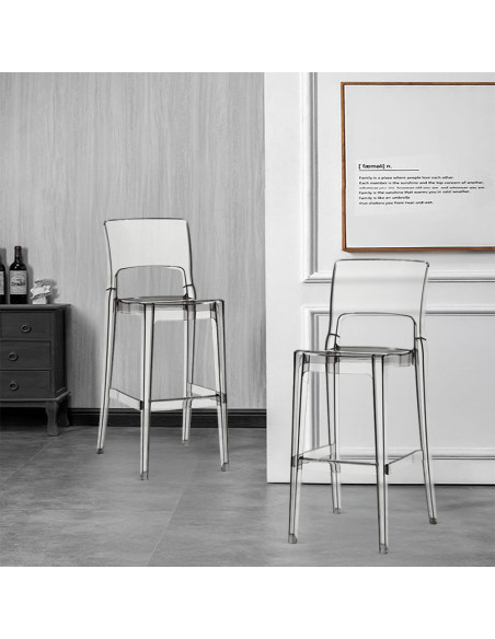 Lot de 2 tabourets Isy SCAB Design en polycarbonate transparent, H 74cm.