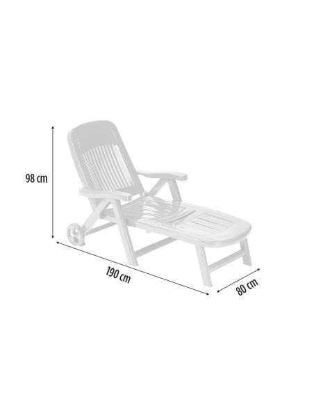Chaise longue CALIFORNIA, roues arrière, dossier inclinable, pour l'extérieur.