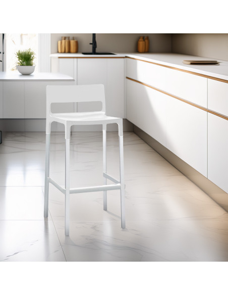 Lot de 4 tabourets DIVO en technopolymère et alu, assise H75cm.