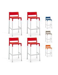 Lot de 4 tabourets DIVO en technopolymère et alu, assise...