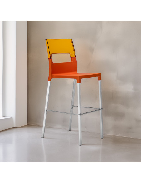 Lot de 4 tabourets DIVA en technopolymère transparent et alu, H65 cm