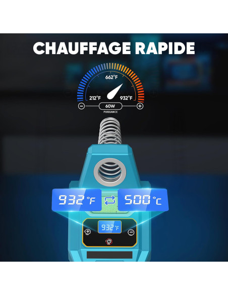 Fer à souder rechargeable 20V sans fil, 500°C, écran.