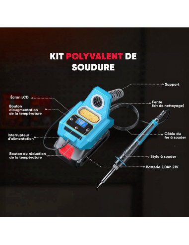 Fer à souder rechargeable 20V sans fil, 500°C,...
