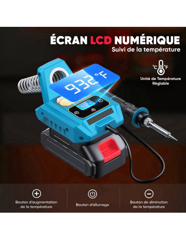 Fer à souder rechargeable 20V sans fil, 500°C,...