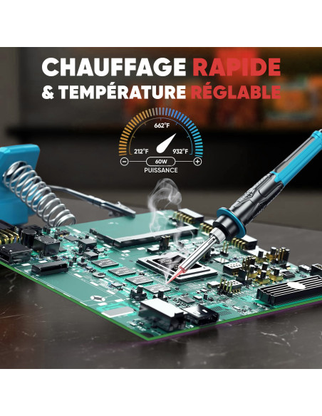 Fer à souder rechargeable 20V sans fil, 500°C, écran.
