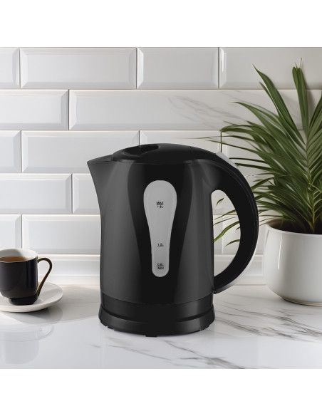 Bouilloire électrique sans fil 1,8L 2200W, base pivotante et arrêt automatique.