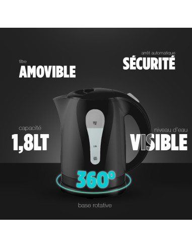 Bouilloire électrique sans fil 1,8L 2200W, base...