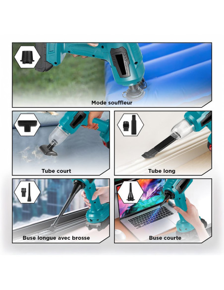Aspirateur/souffleur sans fil 36V pour voiture, rechargeable.