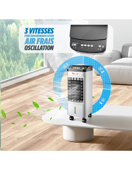 Refroidisseur par évaporation Vinco 65W avec 3 vitesses et réservoir 5,5L.