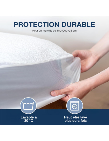 Protège-matelas pour lit double Maxi 180x200+25cm Imperméable et Anti-acariens
