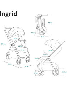 Poussette LIONELO INGRID 6-48 mois Pliable Dossier et repose-pieds réglables