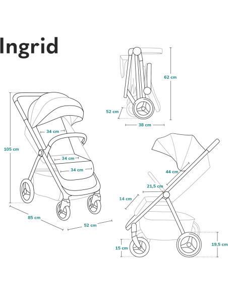 Poussette LIONELO INGRID 6-48 mois Pliable Dossier et repose-pieds réglables