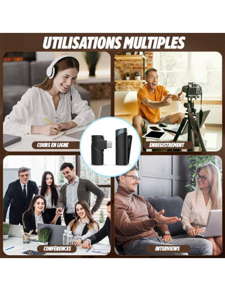 Microphone sans fil Type-C – Autonomie 6 heures, portée 10-15 m