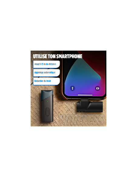 Microphone sans fil Type-C – Autonomie 6 heures, portée 10-15 m