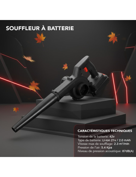 Souffleur sans fil GFJ-21A 42V Li-Ion 2 batteries – Puissant et rechargeable