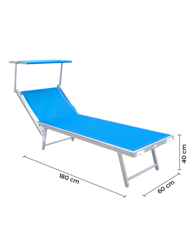 Lit de soleil LUXURIOUS avec parasol en aluminium, dossier inclinable 180x60x40 Bleu
