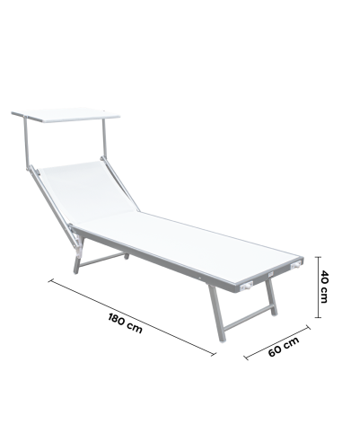Lit de soleil LUXURIOUS avec parasol en aluminium, dossier inclinable 180x60x40 Blanc