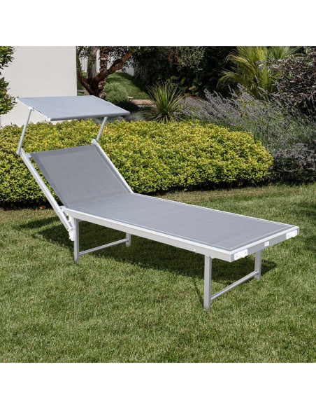Lit de soleil LUXURIOUS avec parasol en aluminium, dossier inclinable 180x60x40