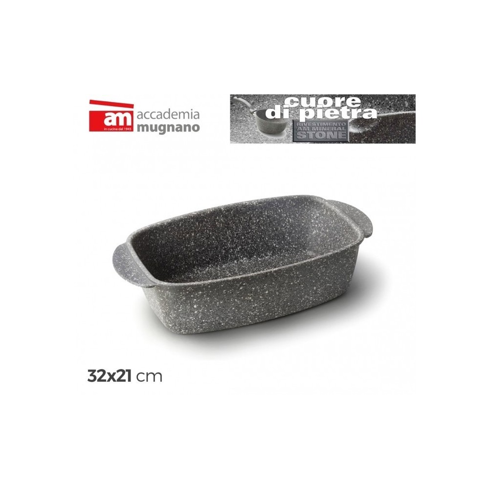 CPRST32 - Plat á four 32x21 cm - Moule antiadhésive avec couvercle effet pierre - MINERAL STONE - CUORE DI PIETRA