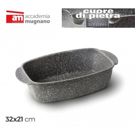 CPRST32 - Plat á four 32x21 cm - Moule antiadhésive avec couvercle effet pierre - MINERAL STONE - CUORE DI PIETRA