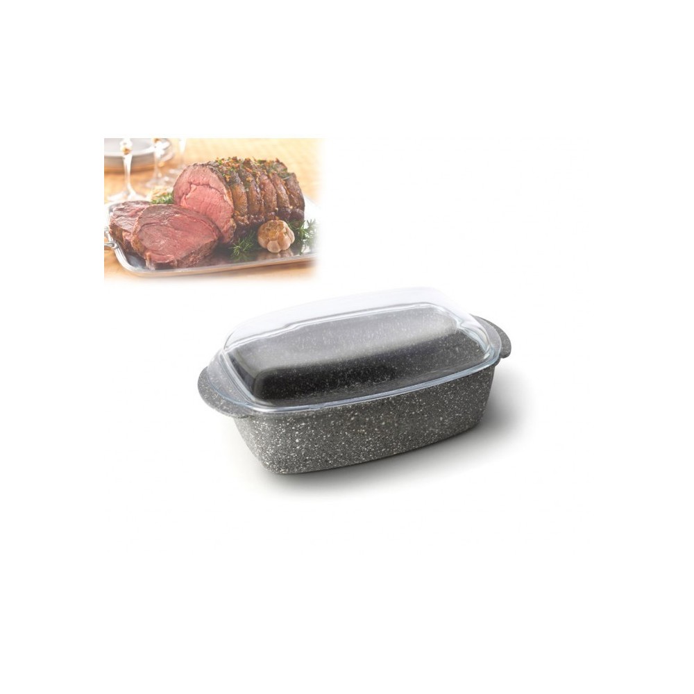 CPRST32 - Plat á four 32x21 cm - Moule antiadhésive avec couvercle effet pierre - MINERAL STONE - CUORE DI PIETRA