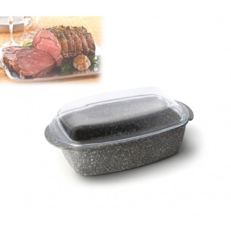 CPRST32 - Plat á four 32x21 cm - Moule antiadhésive avec couvercle effet pierre - MINERAL STONE - CUORE DI PIETRA