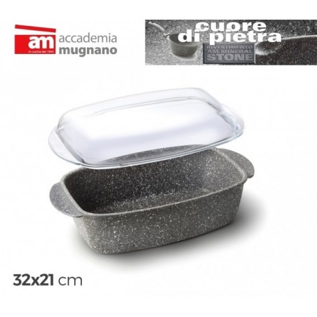 CPRST32 - Plat á four 32x21 cm - Moule antiadhésive avec couvercle effet pierre - MINERAL STONE - CUORE DI PIETRA