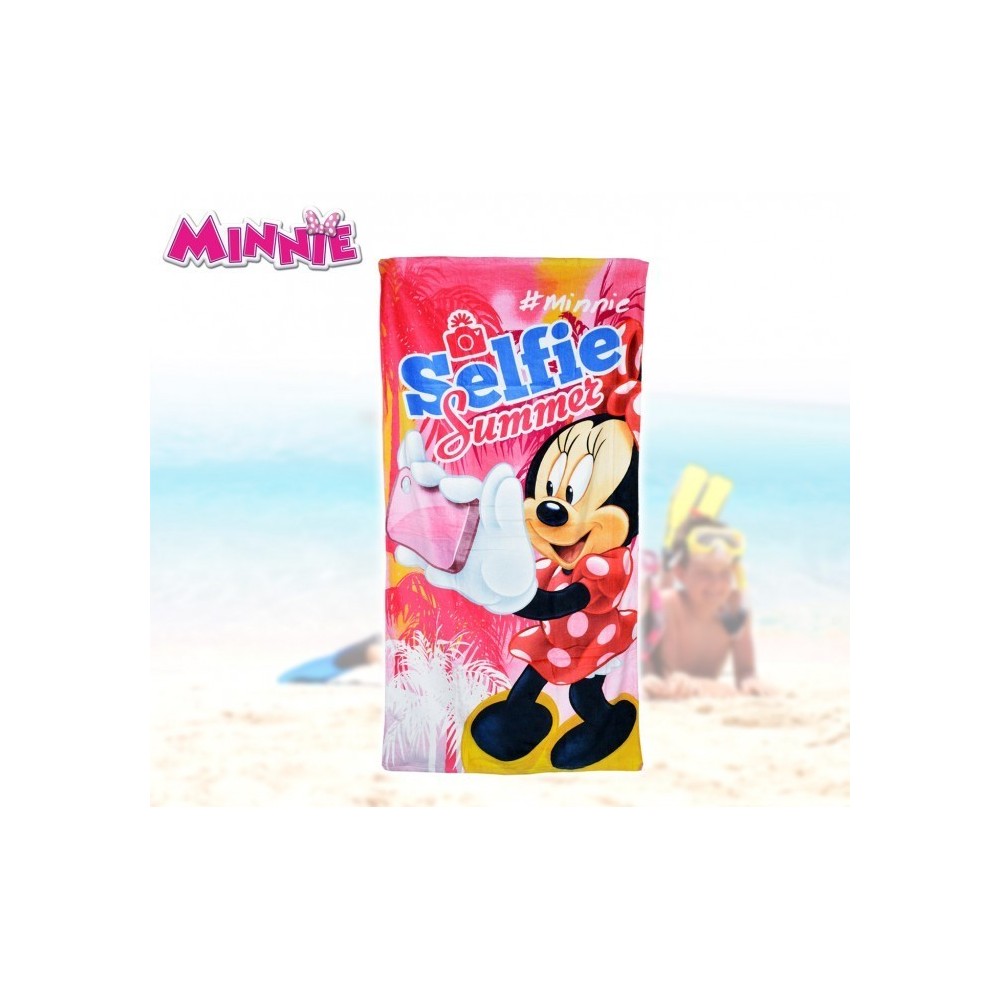 WD16933- Serviette/ Drap de plage - dessin MINNIE MOUSE - 70 x 140 cm - 100% coton