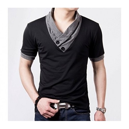 T-shirt - mod hals jersey manches couleur à contraste avec boutons - mws ahead 